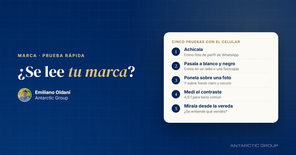 Cinco pruebas para tu marca: achicarla, pasarla a blanco y negro, ponerla sobre una foto, medir el contraste y mirarla desde la vereda